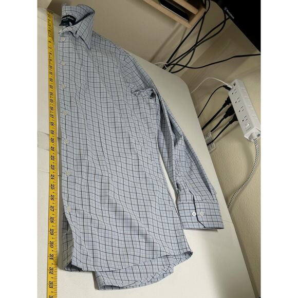 Mizzen+Main Shirt Mens XL Trim Fit Blue White Plaid Leeward Performance Stretch - Picture 7 of 7